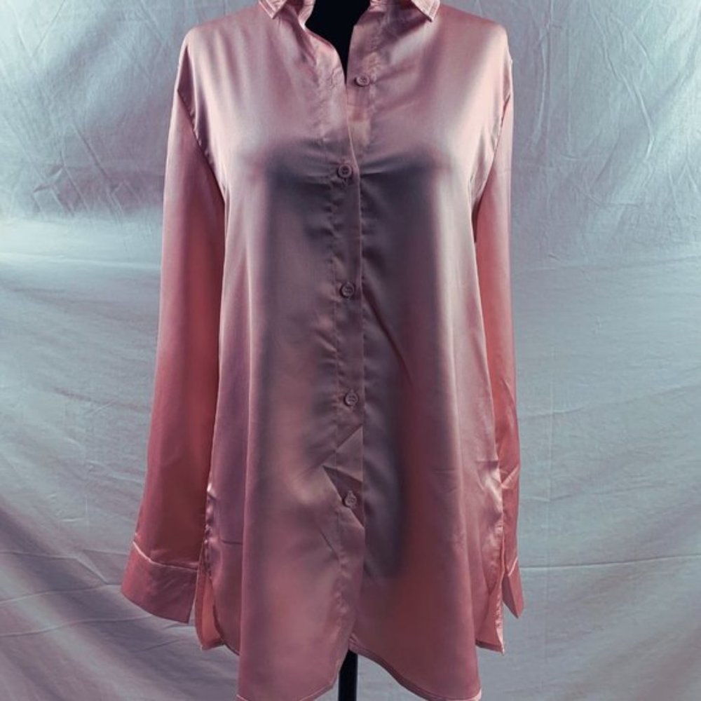 Pink Blouson Sleeve Satin Blouse - Picture 5 of 5